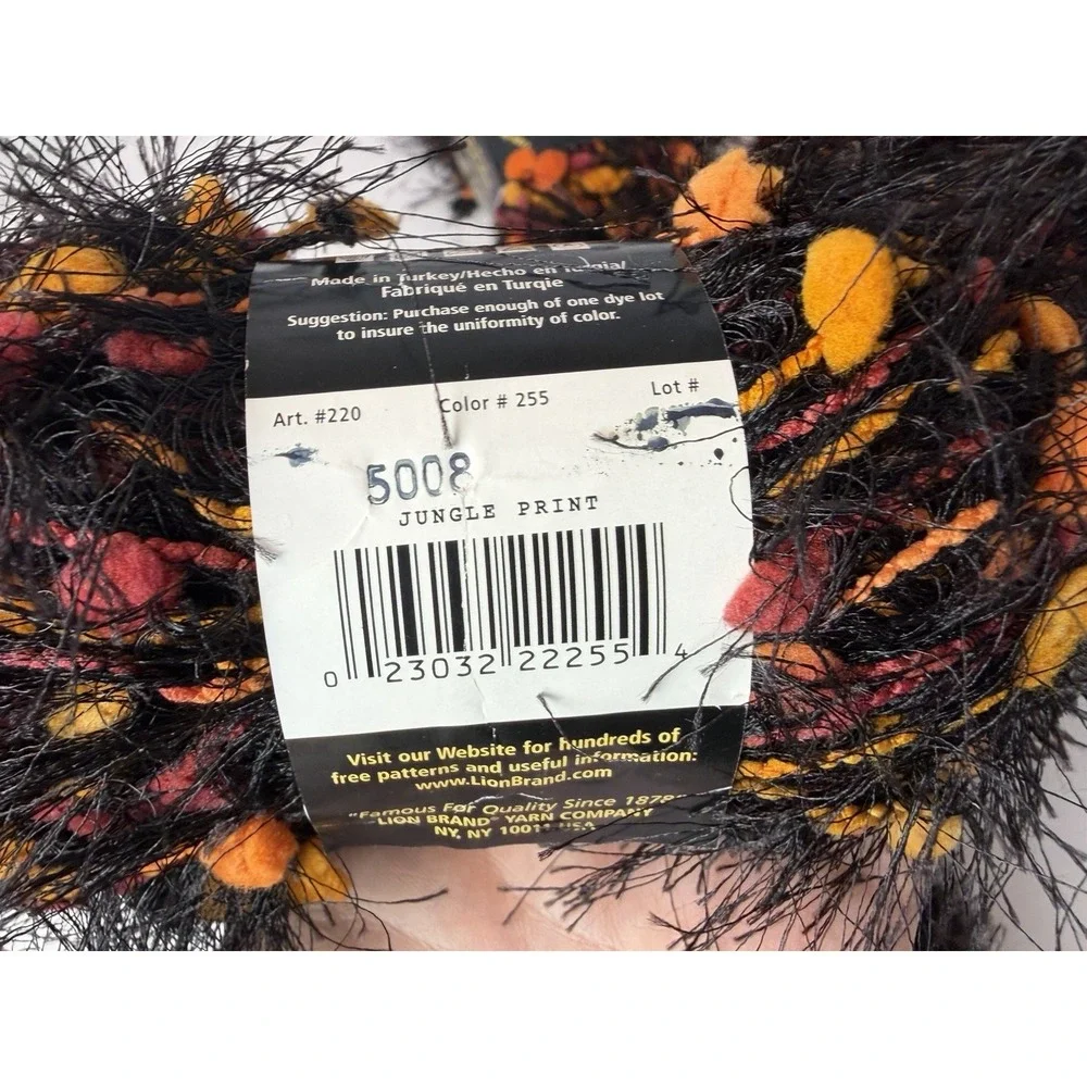 Lion Brand Fancy Fur Yarn Jungle Print 273 yds Black Orange Red Lot 8 Halloween